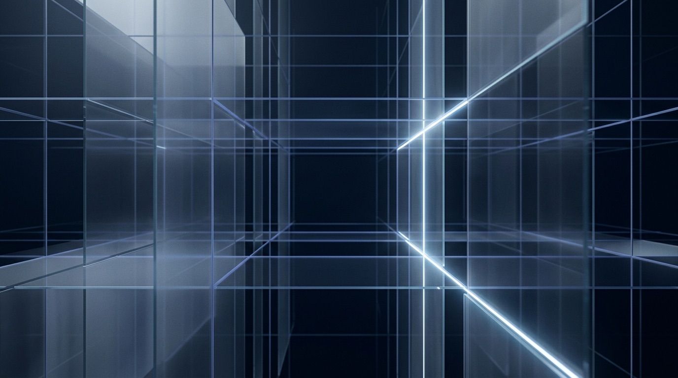 Layered glass panels receding into navy space — Northwind Platform key visual